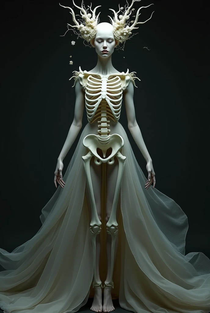 A nightmarish humanoid monster with a face and body that trigger tryphophobia, covered in barnacles, emanating an eldritch horror. It has writhing spikes, skeletal details, skinny and devoid of skin.