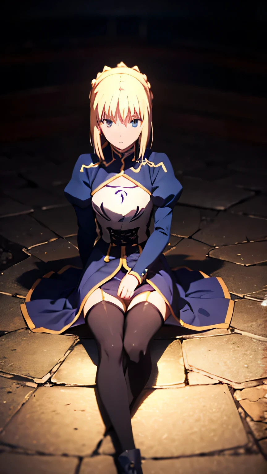 saber from fate; up to down perspective; praying for god sitting on knees; praing pose; staring on sky; mini-skirt; stockings; aesthetic; bohemian; realistic; skinny fit; emo; ; night church background; Dark fantasy ; focus on hips; goddess; solo girl; epic scene