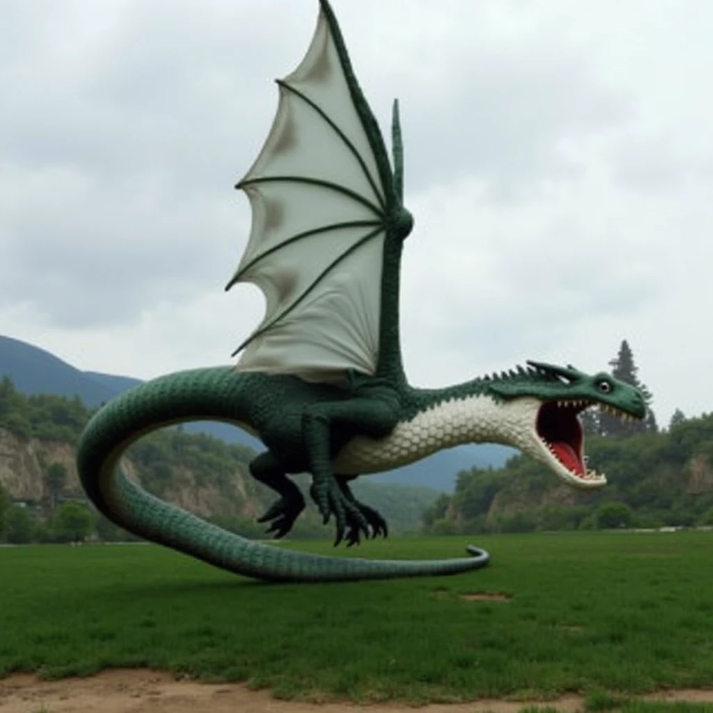 Real image of Green Wales Dragon flying full, Please