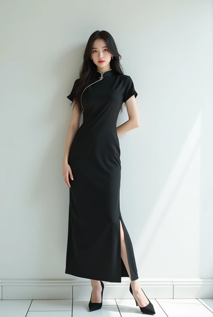 (White printed cheongsam),(full body shot shot:1.6),Tight cheongsam,Slim cheongsam,1个Giant Breast Girl,Stunning beauty,(Behind the arm:1.1),(realisticlying:1.7),((best qualtiy)),(超高分辨率),(realisticlying:1.6),realisticlying,rendering by octane,(Hyper-realistic:1.2),(photo-realistic face:1.2),(8K),(4K),(tmasterpiece),(realistic skin textures),(illustratio,cinmatic lighting,the wallpaper),(beautidful eyes:1.2),(s the perfect face))),(adolable),(standing on your feet),(brunette color hair),黑The eye,Redlip,(exteriors),