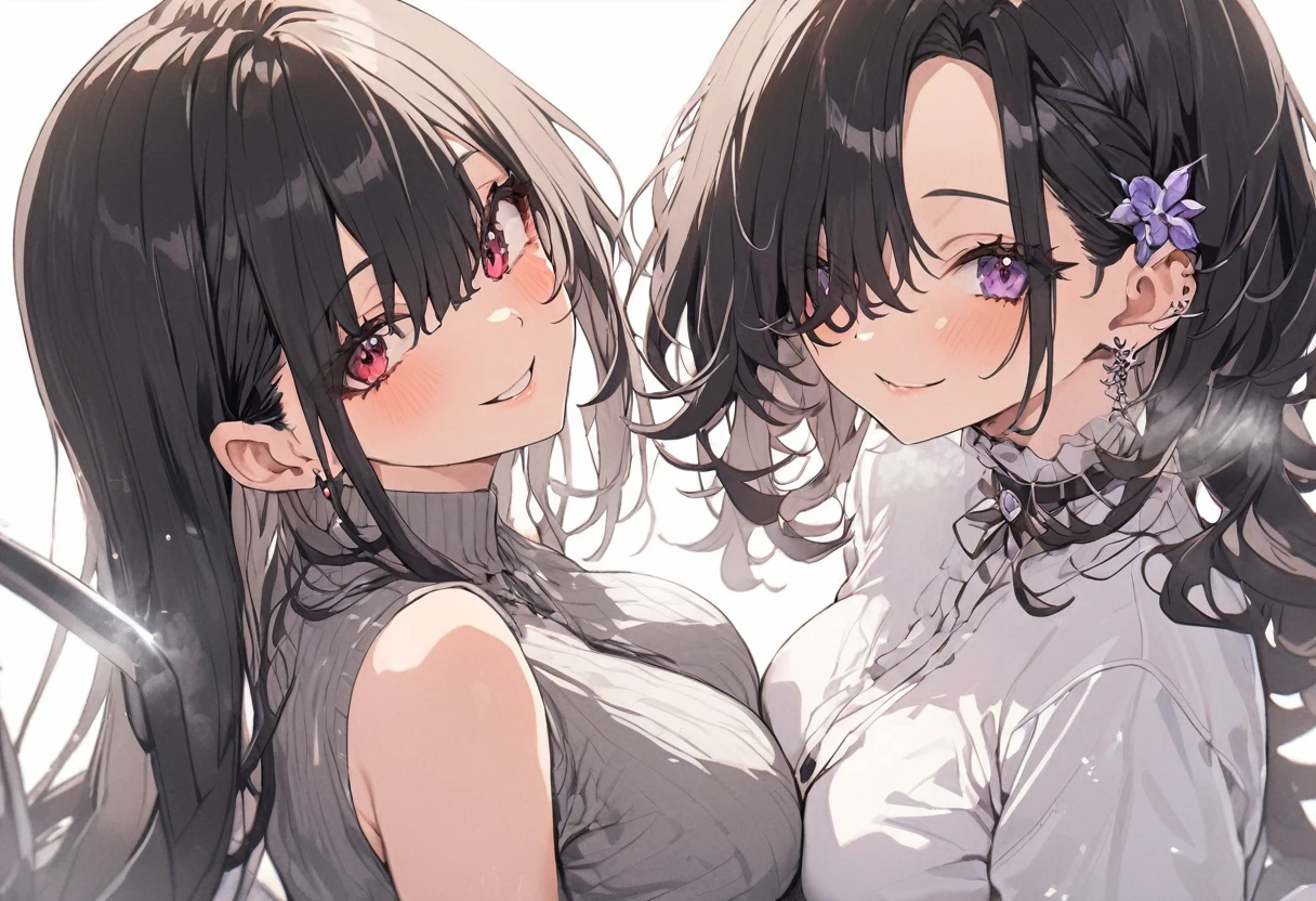 2heads:1.2), 1girl, conjoined dicephalus(masterpiece, highest quality, highest quality,watercolor (Moderate),Official Art, beautifully、aesthetic:1.2),(1 girl:1.3), (Fractal Art:1.3),Upper Body, From the side, Looking at the audience,pattern,(Rainbow Hair,colorful hair,Half blue、half pink hair:1.2),water,liquid, cloud,colorful, Starry Sky,performer,