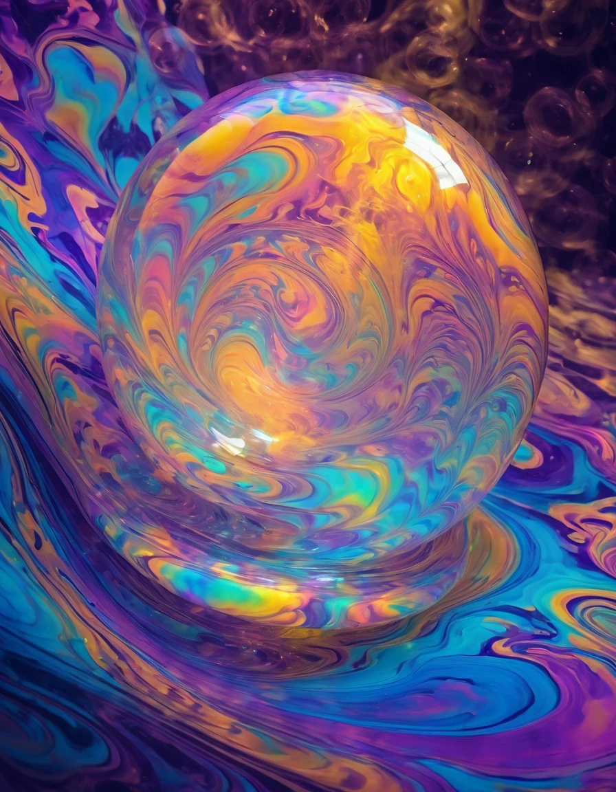 Marbling Art, Marbling Technique. Colorful magical fantasy dreamy soap bubble with iridescent, Magical glow enhances swirling colorful soap bubbles, Magical Reflections on Soap Bubbles with iridescent. witch, Cauldron of bubbling potion, Magical soap bubbles coming out of a mysterious magic cauldron. Fluorescent Colorful Abstract Swirling Waves background