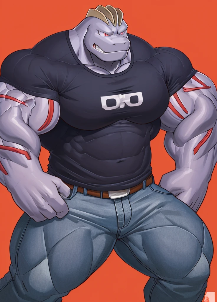  machoke( Pokémon)、Kairiki Pokémon 、 service、T-Shirts、jeans、ワークシューズ、 赤い目、Very Big Muscles 、solo, 