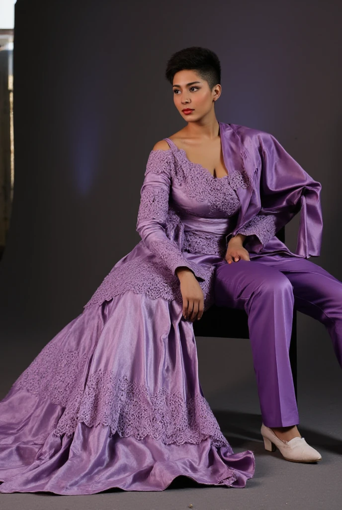 In a striking 8K HDR scene, a stunning Korean woman, 22 years old, lies peacefully in a coffin and coffin cover surrounded by plush pillows behind head. The deep box is set against a rich black background, accentuating the beauty of the subject. Her exquisite deep-V neckline kebaya attire is embroidered with superb detail, showcasing her round and firm breasts, perfect cleavage, and beautiful eyebrows. Her closed eyes and mouth give an air of serenity, while her visible and absolute cleavage leave nothing to imagination. The scene is bathed in saturated colors, highlighting every intricate aspect from the ball skirt to her clean face, straight body, detailed hand perfect hands, straight body, own hands together, own hand on stomach, detailed hands, perfect hands, holding the flowers, waring high heels