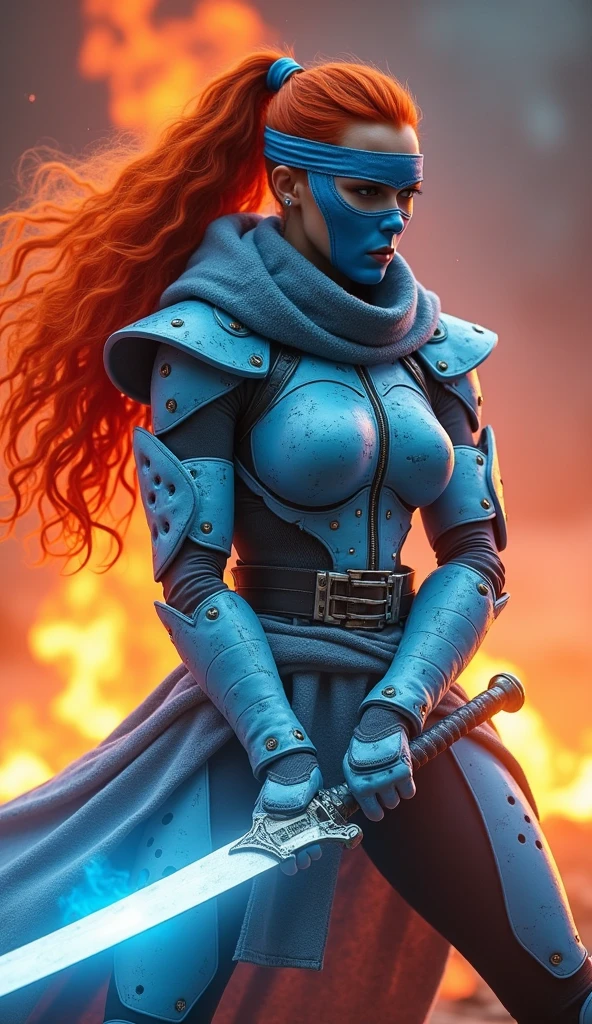 (((David Rapoza))), young female, tiefling, wizard dress, (((blue skin))), (red hair), blue hands, trending on ArtStation, trending on CGSociety, Intricate, High Detail, Sharp focus, dramatic, realism, beautiful and detailed lighting, shadows, beautiful face,