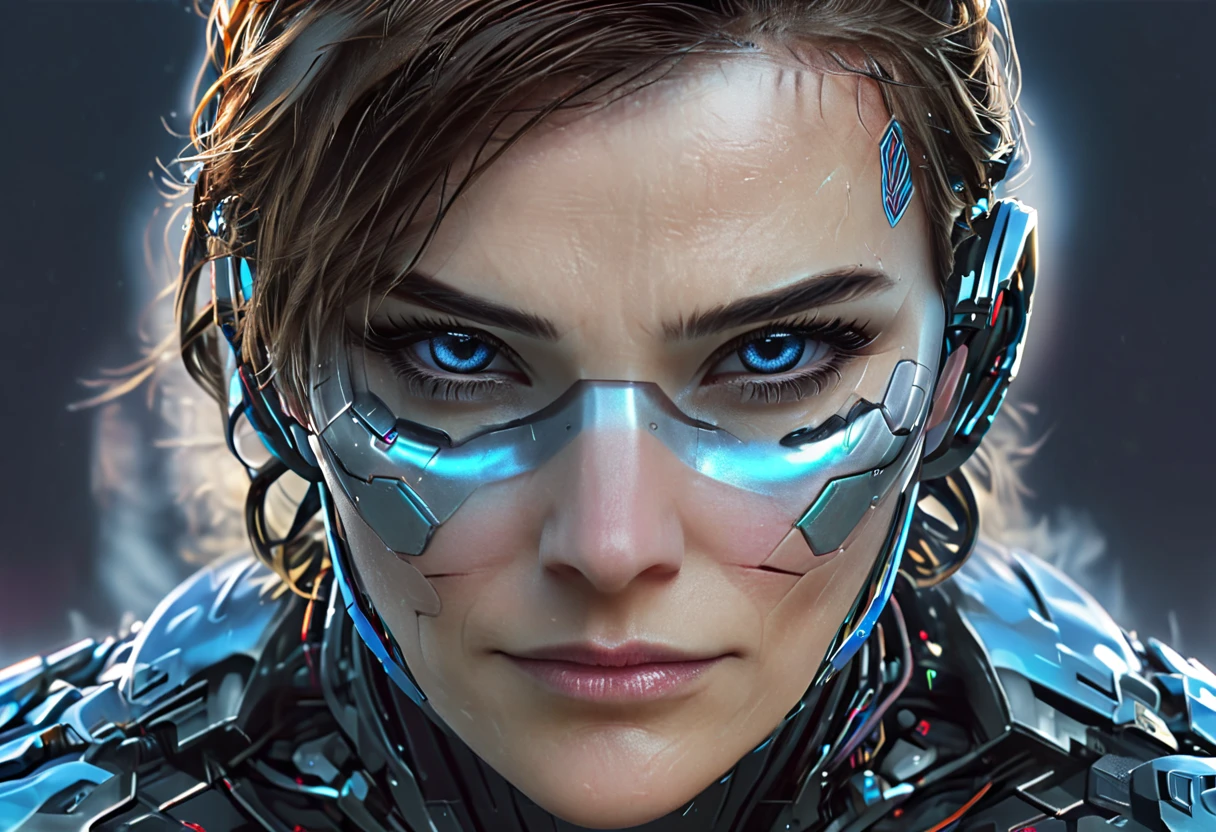 WOMAN&#39;S FACE powerful armor, sharp look,
Frost, calls, Perfect details, (The best quality, 4k,
High resolution, masterpiece:1.2), ultra detailed,
realistic:
1.37, HDR-10, Studio lighting, bright colors, (cyberpunk,
Futuristic) style, Ice Blue Color Scheme, dynamic lighting. MOD ULTRA FACE 8k laser eyes