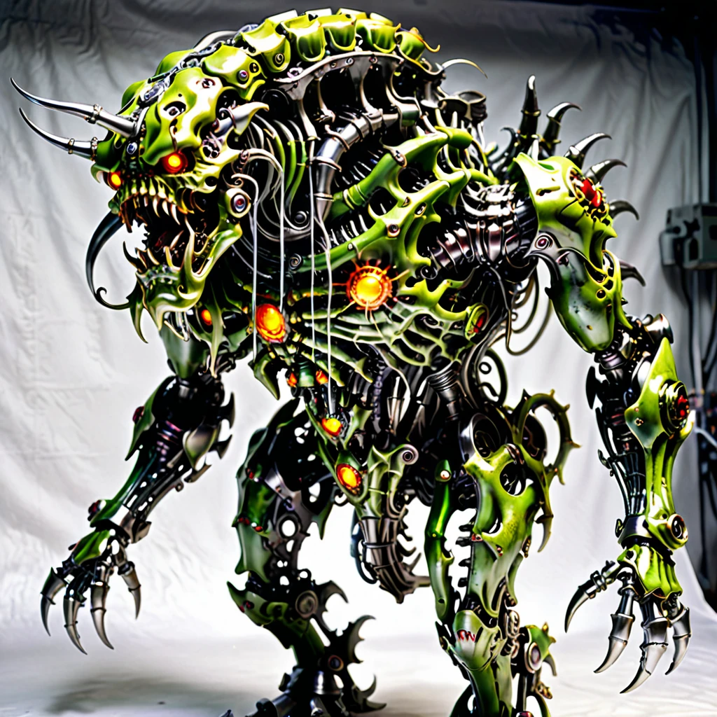 Full body images, plastic models, kits of evil monsters, Cthulhu mecha, metal tentacles, (((a tank-like lower body))), caterpillar tracks, a frightening face, skin that glows with electricity, a titanium alloy skeleton, organic internal organs. Reinforced glass armor, cyborg monsters, digital images that show cyborgized machines in each part.