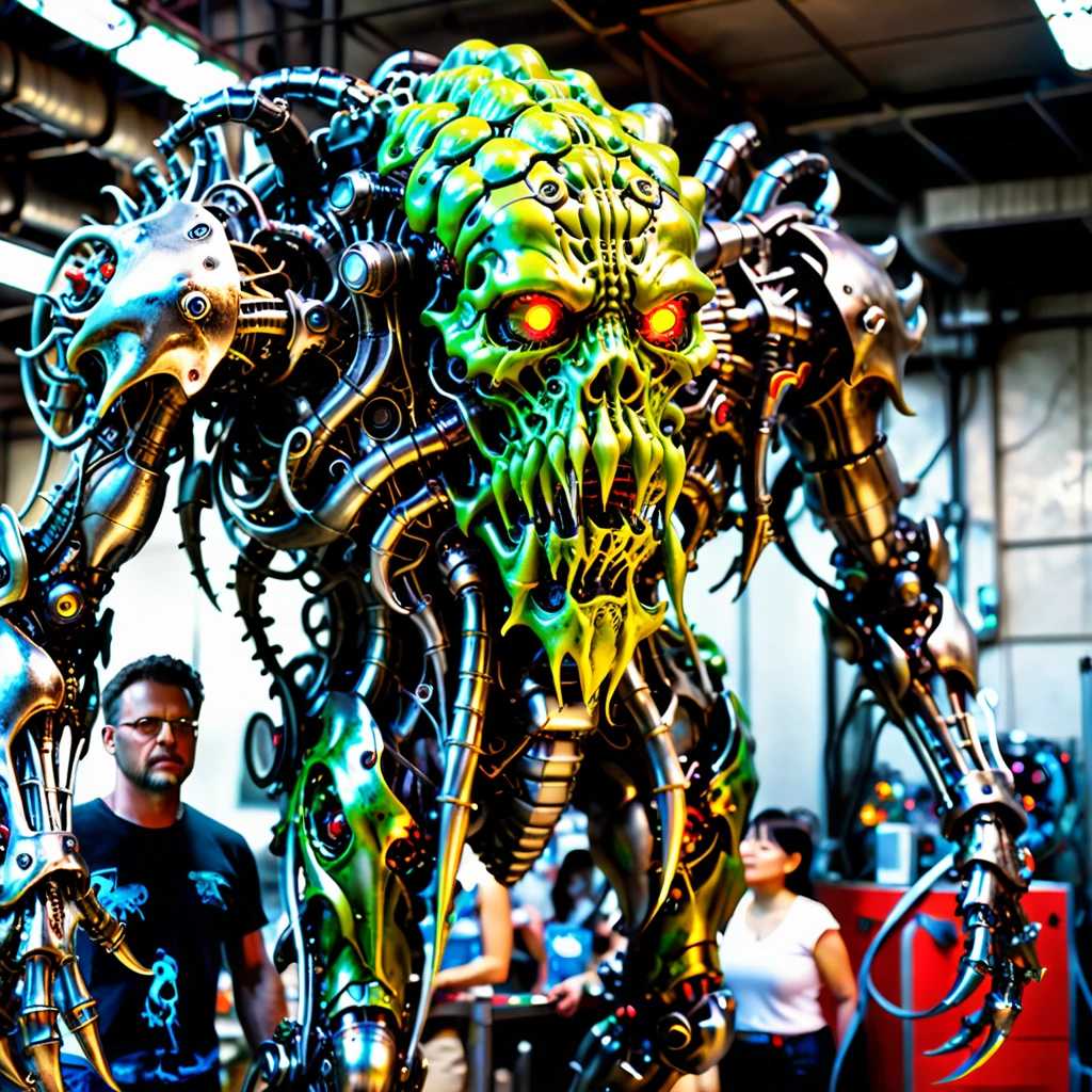 Full body images, plastic models, kits of evil monsters, Cthulhu mecha, metal tentacles, (((a tank-like lower body))), caterpillar tracks, a frightening face, skin that glows with electricity, a titanium alloy skeleton, organic internal organs. Reinforced glass armor, cyborg monsters, digital images that show cyborgized machines in each part.