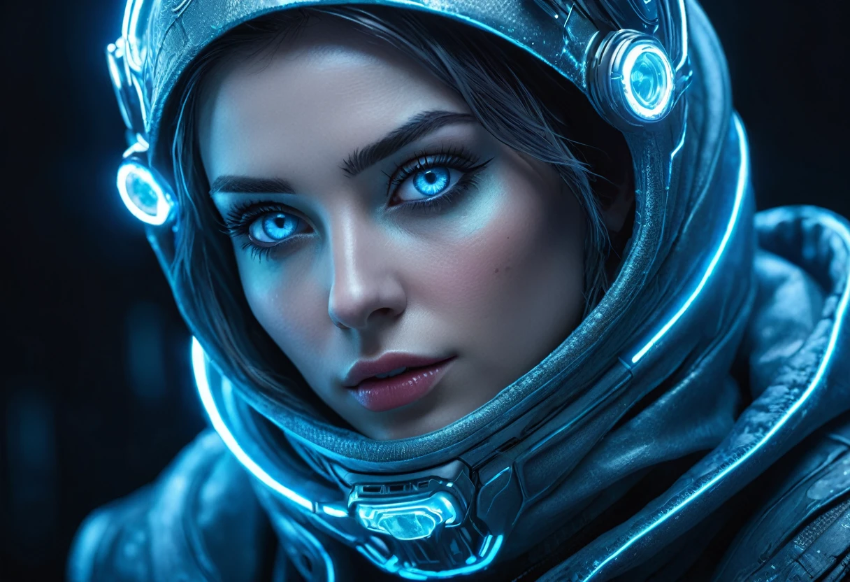 WOMAN&#39;S FACE powerful armor, sharp look,
Frost, calls, Perfect details, (The best quality, 4k,
High resolution, masterpiece:1.2), ultra detailed,
realistic:
1.37, HDR-10, Studio lighting, bright colors, (cyberpunk,
Futuristic) style, Ice Blue Color Scheme, dynamic lighting. MOD ULTRA FACE 8k laser eyes