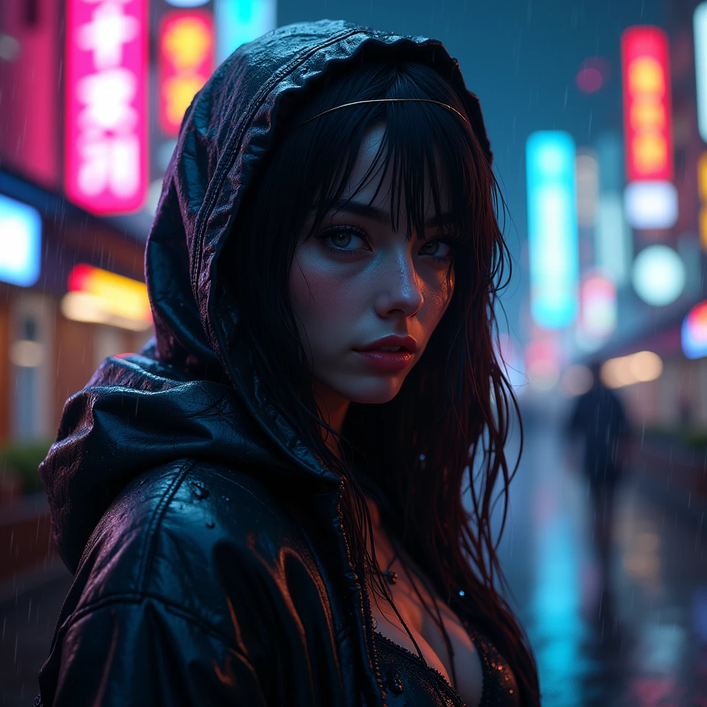 a beautiful cyberpunk girl, detailed facial features, neon cyberpunk outfit, glowing neon cyberpunk cityscape, cthulhu priest, dark fantasy knights, dramatic lighting, cinematic composition, hyper-detailed, 8k, photorealistic, vibrant neon colors, moody atmosphere