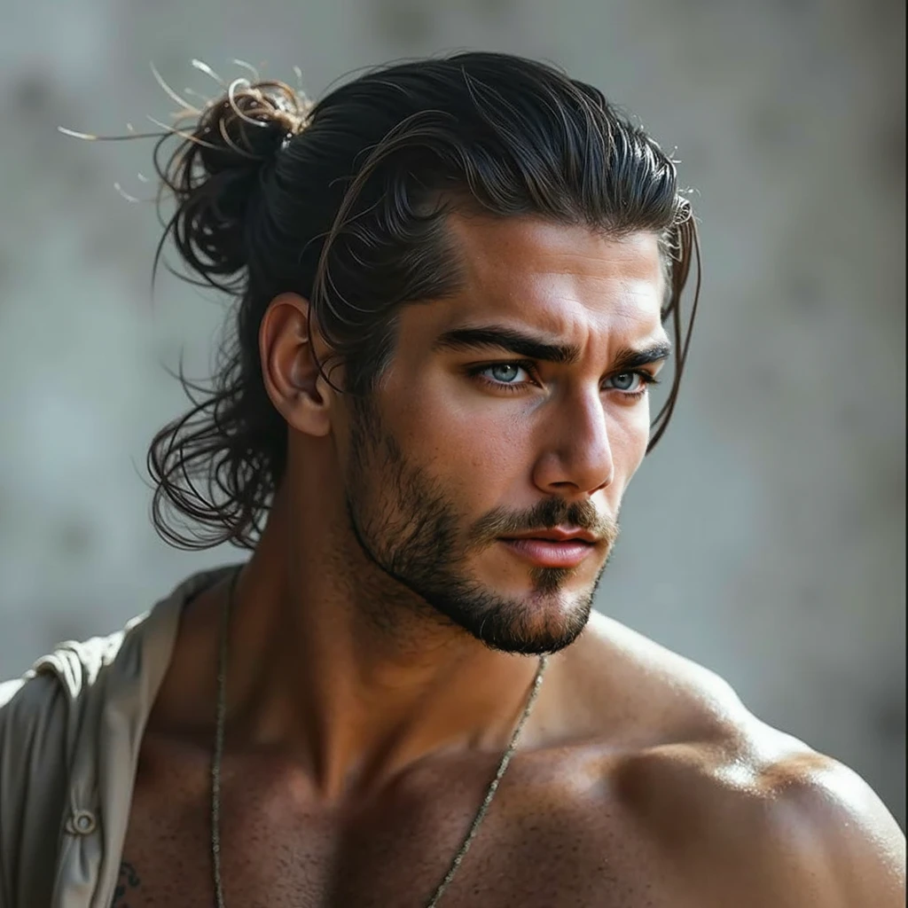 image of a man with hair up to his shoulders with little beard and is a philosopher