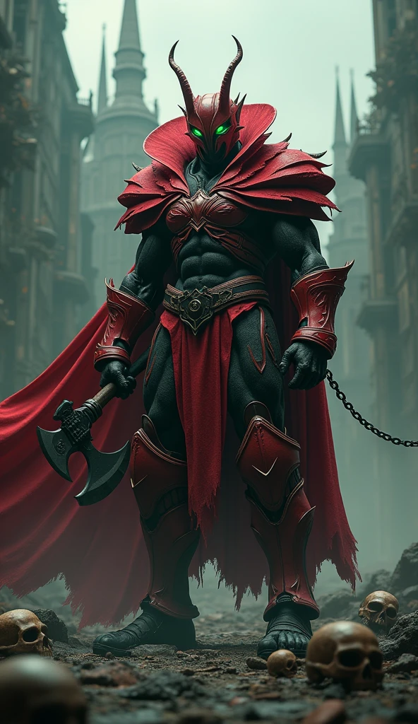 A scary demon (black scorpion themed demon|WWE wrestler Triple H) is in a medieval Romanian village at night, he is flexing and looking scary, show all of him head to toe