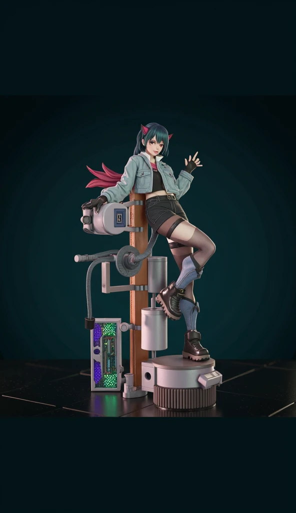 Impressionist,(anime kawaii),be born beautiful Automata doll,measuring instrument link cable full body,background Chaotically stacked measuring instruments,solid paint,set at an angle,best quality