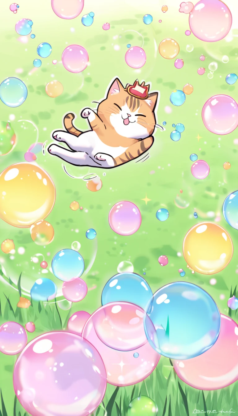 Magical bubbles, Sparkling Bubbles ,  Colorful Bubbles, Cats are annoying, Cat punch, Grass garden, 