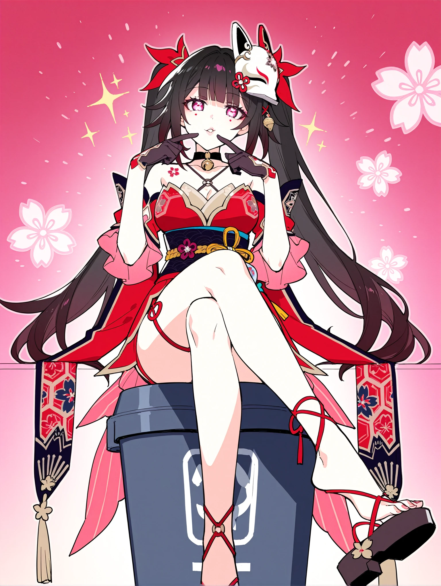 masutepiece, Best Quality, Extremely detailed, Anime, Kurokami Oiran, Bright eye, Beautiful eyes, prostitute makeup, Off-shoulder kimono that exposes the nape and shoulders, A tight kimono obi that emphasizes your figure, A kimono that opens in the front exposing the cleavage, well-shaped breasts, Sitting in a Japanese-style room
