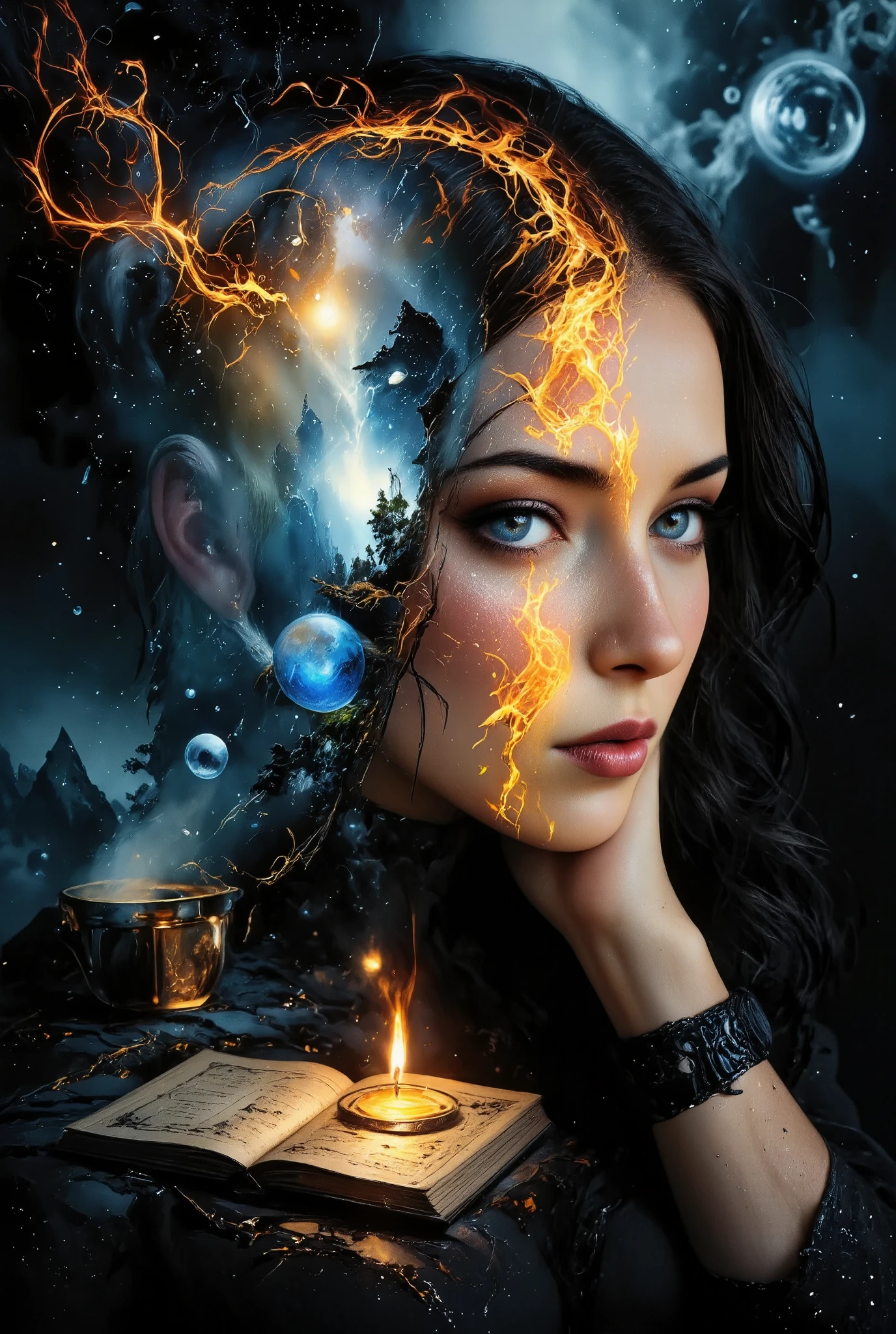Top Quality, 16k, Incredibly Irrational, Highly Detailed, Subtle and Dynamic, , Candle, Astrology Book,, Star Chart, (Many big Magical Bubbles floating in the air:1.4), Astrologer, Horoscope , mage,