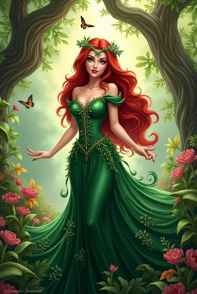 Best quality,highest resolution,8k, artistic illustration, beautiful portrait, masterpiece, most beautiful woman,most beautiful girl,dressed in leaves,an apple tree,a snake in an apple tree,a snake in its branches