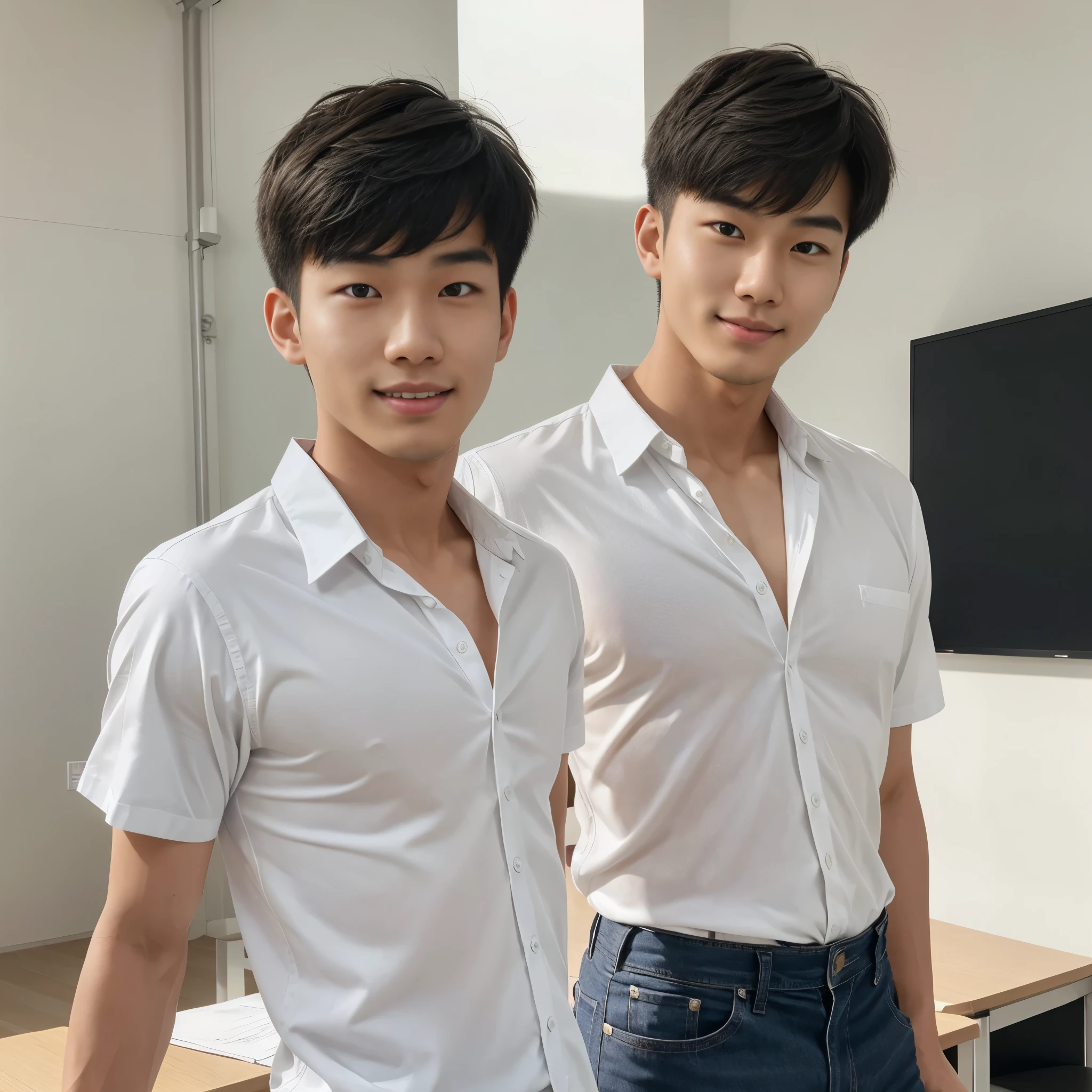 dois two young korean boys, portrait, brothers