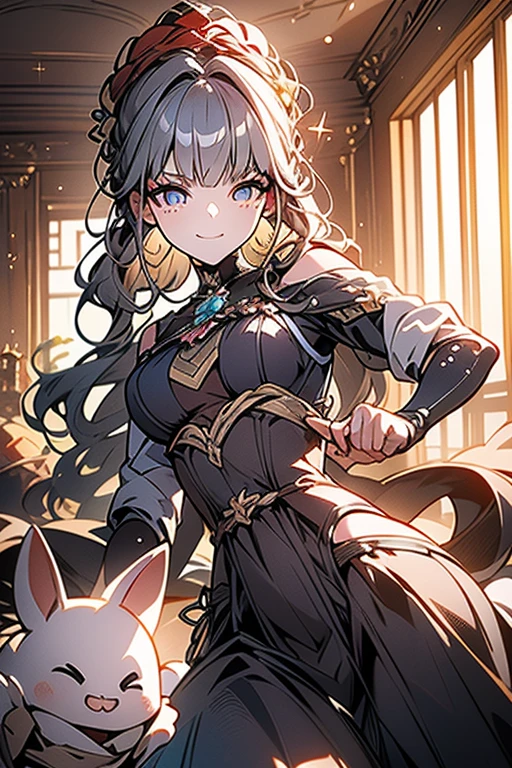 <lora:sagisawa fumika v2fix:1> sagisawa fumika, 1girl, solo, tail, crescent, animal hood, cat hood, blue eyes, cat tail, animal ears, dress, hood, blush, breasts, looking at viewer, bangs, white background, capelet, frills, cat ears, long hair, hooded capelet, crescent pin, cross-laced clothes, simple background, long sleeves, black hair, blue bow, hair between eyes, blue dress, hairband, fake animal ears, large breasts, closed mouth, blurry, smile, frilled dress, fake tail, from side, depth of field, blue ribbon, black dress, bow, blue capelet, star (symbol), pantyhose, brown hair, looking to the side, hood up, on stage,