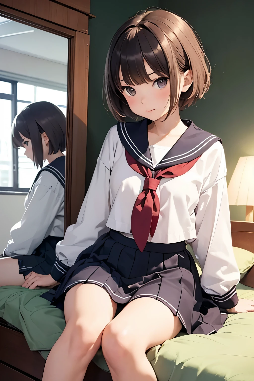 ​masterpiece, top-quality, hight resolution, ighly detailed, 细致背景, 电影灯光, 1girl in, cute little, Medium chest, 校服, (Lift skirt), looking at the viewers, school buildings, bokeh dof,(fullnude:1.2)、Wet white panties、Spread your legs、fullnude