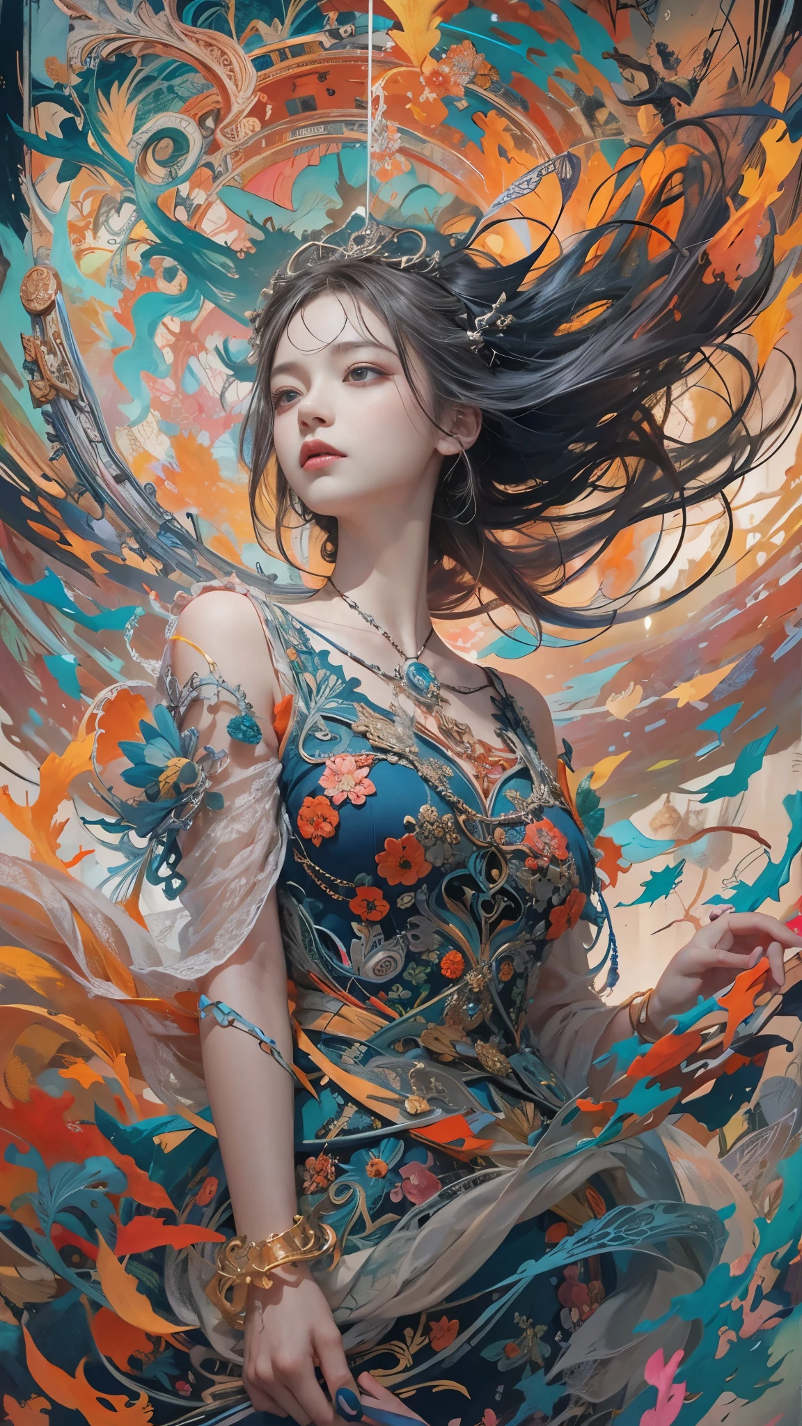 Painting of woman with long hair and colorful hair, beautiful digital illustration, stunning digital illustration, gorgeous digital art, A beautiful artistic illustration, Beautiful digital artwork, beautiful digital art, Beautiful digital illustrations, intricate digital painting, Very Beautiful Digital Art, vibrant digital painting, beautiful gorgeous digital art, Psychedelic flowing long hair, Colorful digital painting, Inspiring digital art, stylized digital art