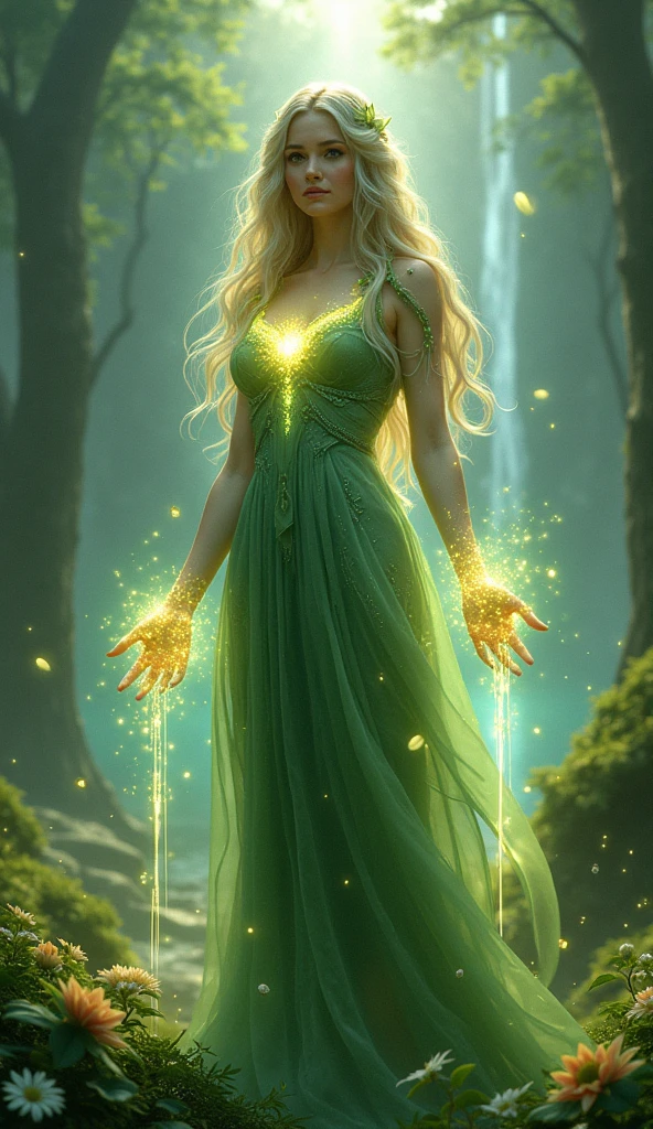 (Highest quality,High resolution,Very detailed),A woman with shining teal eyes,Rainbow Hair,Cast a glowing spell,Mysterious Forest,witch,goddess,Moderate:oil,Beautiful lip detail,Dark and mysterious atmosphere,Loose gown,Mysterious Light,Witchcraft and sorcery,Pleasant calm,Inspired by fantasy novels and mythology,Magical creatures,Peaceful and serene background,Dreamy settings,Vibrant colors and rich textures,Creation surrounded by nature,Whimsical and mysterious elements,Harmonious and enchanting atmosphere,The radiant glow of the spell,Graceful and powerful posture,Seductive and seductive aura,Eyes shining with ancient wisdom,Transfiguration and metamorphosis,Unravel the hidden mysteries of the forest,Otherworldly energy and power,Feminine strength and elegance,Dark and vibrant color palette,soft and delicate brushstrokes,Attention to detail,Revealing the power of nature and its delicate balance,Awakening the mysterious connection between humans and the natural world,Bringing out the hidden beauty and secrets of the forest,Transcending reality、Enter a realm of fascination and wonder.