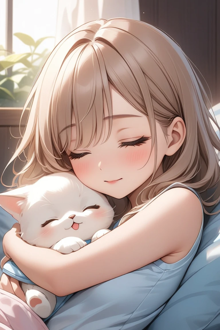  beSt quality , maSterpiece,  Kyrie light maSh,  S 、(Chibi: 0.6), cute,   (A girl who sleeps easily while being held by her favorite mom),