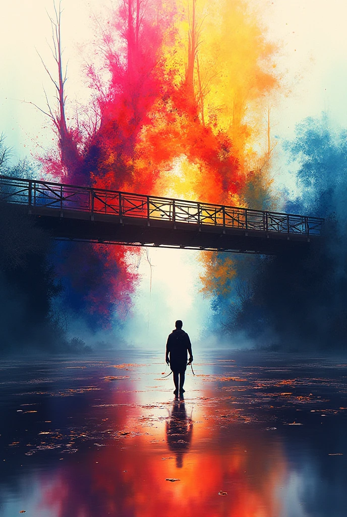 illustration, Abstract, silhouette, sputtering art, colorful, Rainbow-colored bridge,