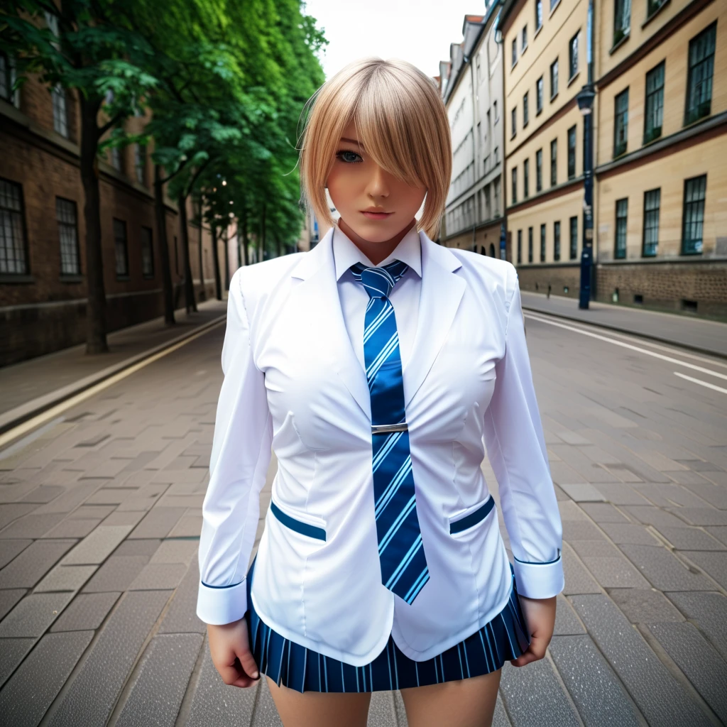 chubby, fat, white shirt, blazer, blue stripe tie, school tie, school uniform, cute pose, in city, (invisible, no humans, headless, faceless:1.5), (cute big breasts), (close-up shot of breasts), (8k, RAW photo, best quality, masterpiece:1.2), (realistic, photo-realistic:1.37), photon mapping, radiosity, ((Hasselblad photography)), physically-based rendering