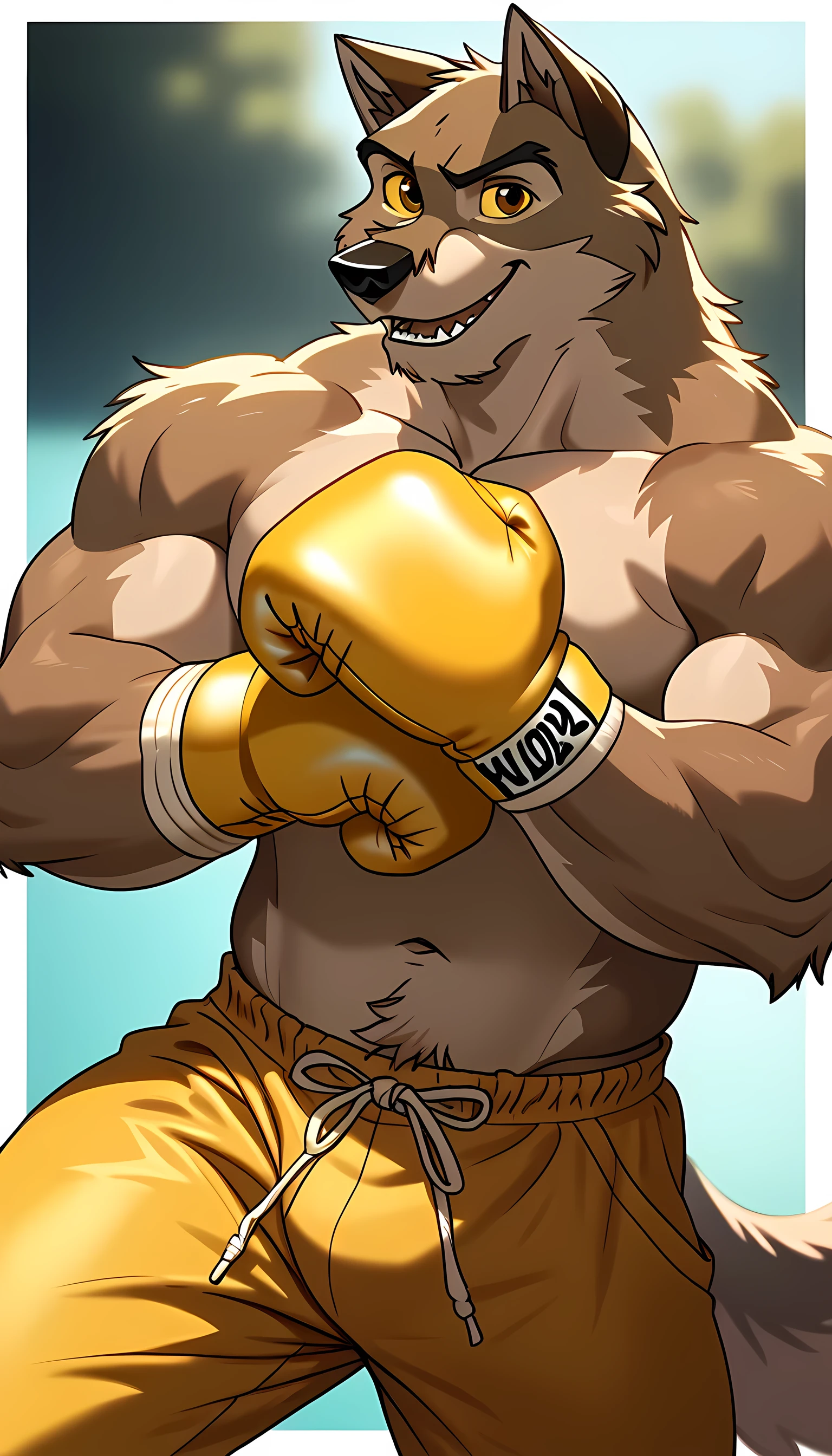 ((solo)), (anthro:1.2) bear (lora; little john), adult, (athletic:1.4), (dense muscles), (super strong:1.4), (correct anatomy:1.2), (broad shoulders:1.2), (heavy build, massive body:1.6), (realistic fur, detailed brown fur texture:1.3), kickboxing martial arts tournament background (corner of the kickboxing MMA ring:1.6), photorealistic, (black compression shorts), (bare torso:1.4), (footwear:1.2), (detailed kickboxing martial arts black shorts), hyperrealistic, ultradetailed, (by wfa:1.2), (by takemoto_arashi, by vorusuarts, by Traver009:1, by grimfaust:1), natural lighting, (oiled up:1.4), ursine head (open eyes, brown mane), (sexy:1.2), ((serious grin:1.4) expression), (punching:1.4), (view from center:1.4)