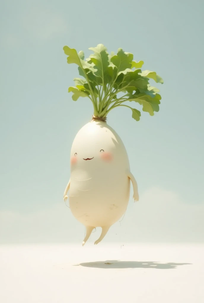 Create a futuristic sci-fi themed poster featuring a "super cute DAIKON character" envisioned as a defender of the galaxy. This Japanese white radish has sleek, metallic limbs that shine with a hint of neon, signifying advanced technology. The daikon's face is both endearing and heroic, with holographic features displaying data in a visually striking manner. In the background, a sprawling cityscape with towering skyscrapers and flying vehicles suggests an advanced civilization. The palette consists of cool blues, deep purples, and flashes of bright neon. The poster's style draws inspiration from classic sci-fi movies, with intricate mechanical details and a sense of movement. The title, "DAIKON: Guardian of the Cosmos," is rendered in a futuristic font, with glowing accents that give a sense of urgency and adventure.