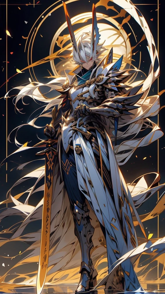 Sword in hand、 anime character with fire in the background, , Akiyuki Shinbou, White-haired goddess, Shikanosuke Hachigaki, Silver-haired madman, Tensura,Hakuro Masakazu Katsura ,  Official Art, Inspired by Toba Ezu , momoshiki ōtsutsuki,ghost、ghost人