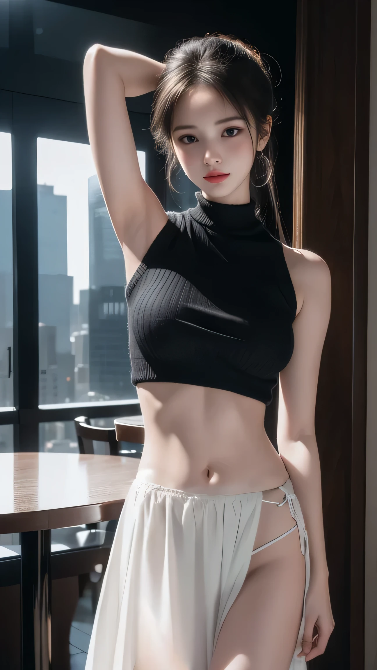 Black skirt、 black flare skirt、black wrapped skirt 、((black)),