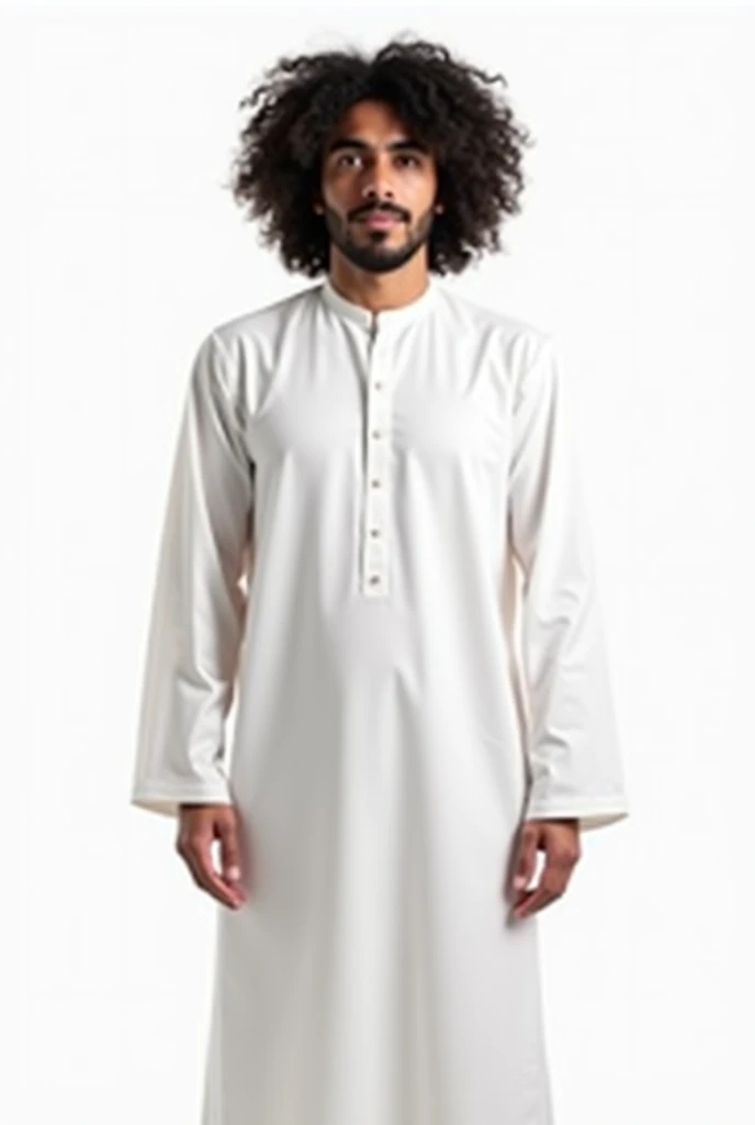 an Indian Muslim kurta, which reaches to the knees, no model or man in the image, just the kurta, the collar must be thin and discreet, white in color, the collar button must be black, the kurta has a marbled color in the center, and the sides as well as the sleeves are white in color 