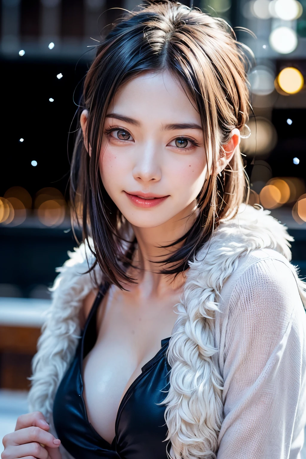 (Dynamic Angle:1.3),Extreme close up,the wind is strong,映画ofハイライト,1人of女of子,Upper Body,dancing,View your viewers, 砂浜of海岸で, alone, jewelry, blank eyes,brooch, 茶hair,( 長いhair:1.2),floating hairlong_sleeve, ribbon,  Jacket, dress, gem, hair_ribbon,null, depth_of_Field, a close view of flying petal,