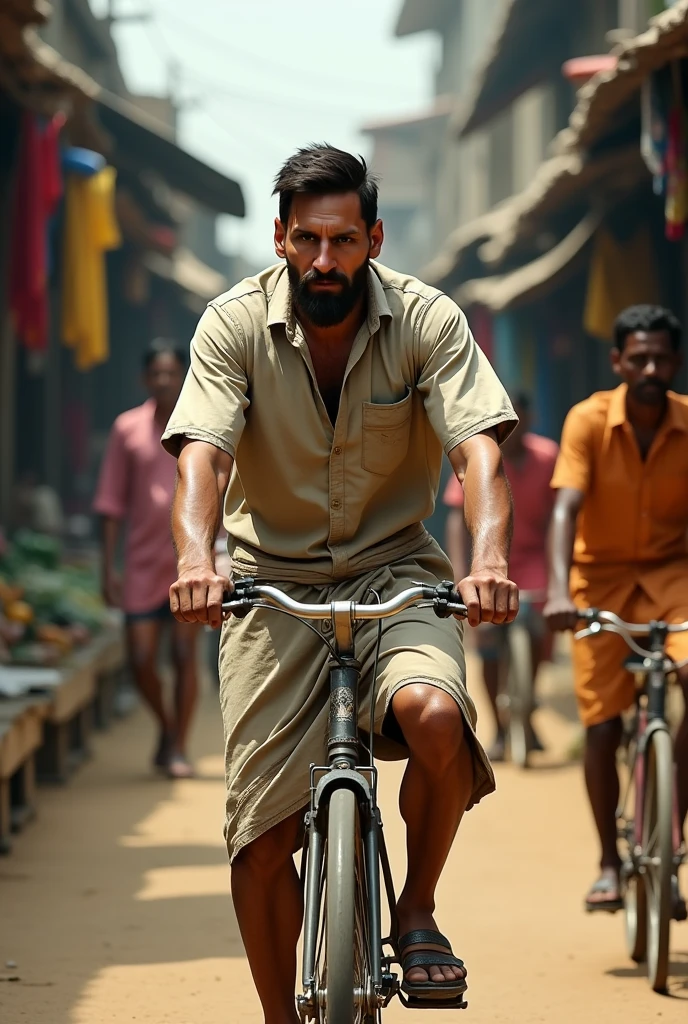 Messi as a poor rickshaw puller.