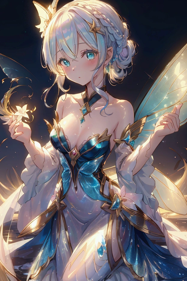 ((One fairy named Lillian Fleur...))Took charge of water magic 、 she was good at healing magic。Lily flower。Very very long hair..Scanty clothing,Chignon,