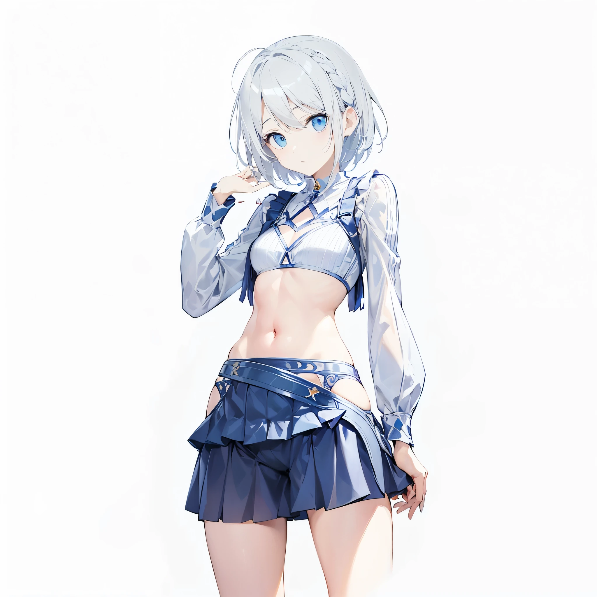 super high quality,Amane Kanata,Cute Swimsuit。Place your hand on your stomach。,,Slender body,Small breasts,whole body。short hair,About play equipment,High heels,Plump face。