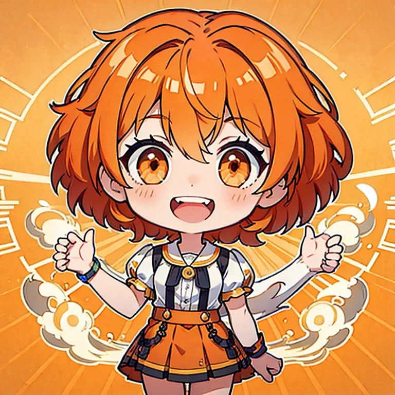 1girl orange hair short hair orange eyes skirt laughing