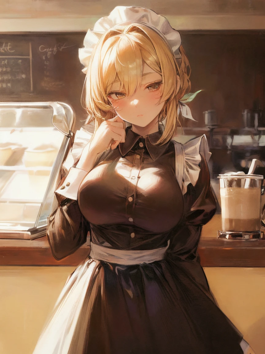 (masterpiece, highest quality:1.2), 1 girl, , ((She's wearing a Maid uniform)),   ((Coffee shop)) , (eyes half closed),  (lots of drool), The body shakes violently, ((Hasselblad Photos)), [:(detailed face:1.2):0.2],(Cute tattoo),  aroused , Big breasts , (creating Latte Art) , ((challenge theme: Latte Art))