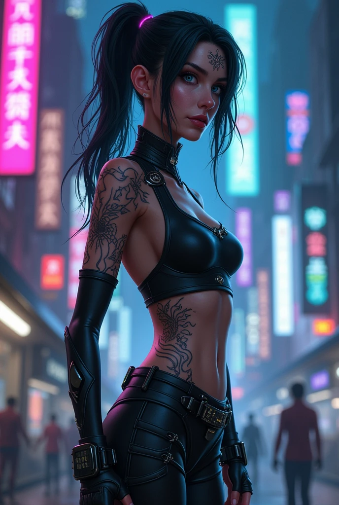 official art, unity 8k wallpaper, ultra detailed, tattoo,beautiful and aesthetic, masterpiece, best quality, (zentangle, mandala, tangle, entangle), (fractal art:1.3) , (one women:2), extremely detailed, dynamic angle, cowboyshot, the most beautiful form of chaos, elegant, a brutalist designed, vivid colours, romanticism, by james jean, roby dwi antono, ross tran, francis bacon, michal mraz, adrian ghenie, petra cortright, gerhard richter, takato yamamoto, ashley wood, atmospheric, ecstasy of musical notes, streaming musical notes visible,cool beauty,tall women,black hair,short cut hair,Precisely expresses details such as face and skin texture,beautiful eye,double eyelid,delicate skin,slender body shape,alone,medium breasts,(beautiful tattoo:2)