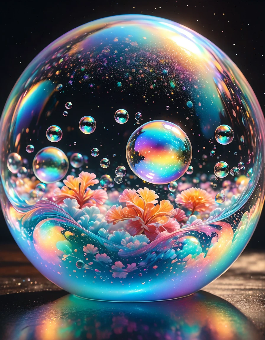 colorful magical soap bubble,iridescent,high quality,8k,realistic,soap bubble,iridescent colors,soap bubble refracting light,glowing soap bubble,detailed realistic soap bubble,photorealistic,intricate details,shimmering,translucent,ethereal,floating,dynamic,mesmerizing,beautiful lighting,soft focus,cinematic,dramatic