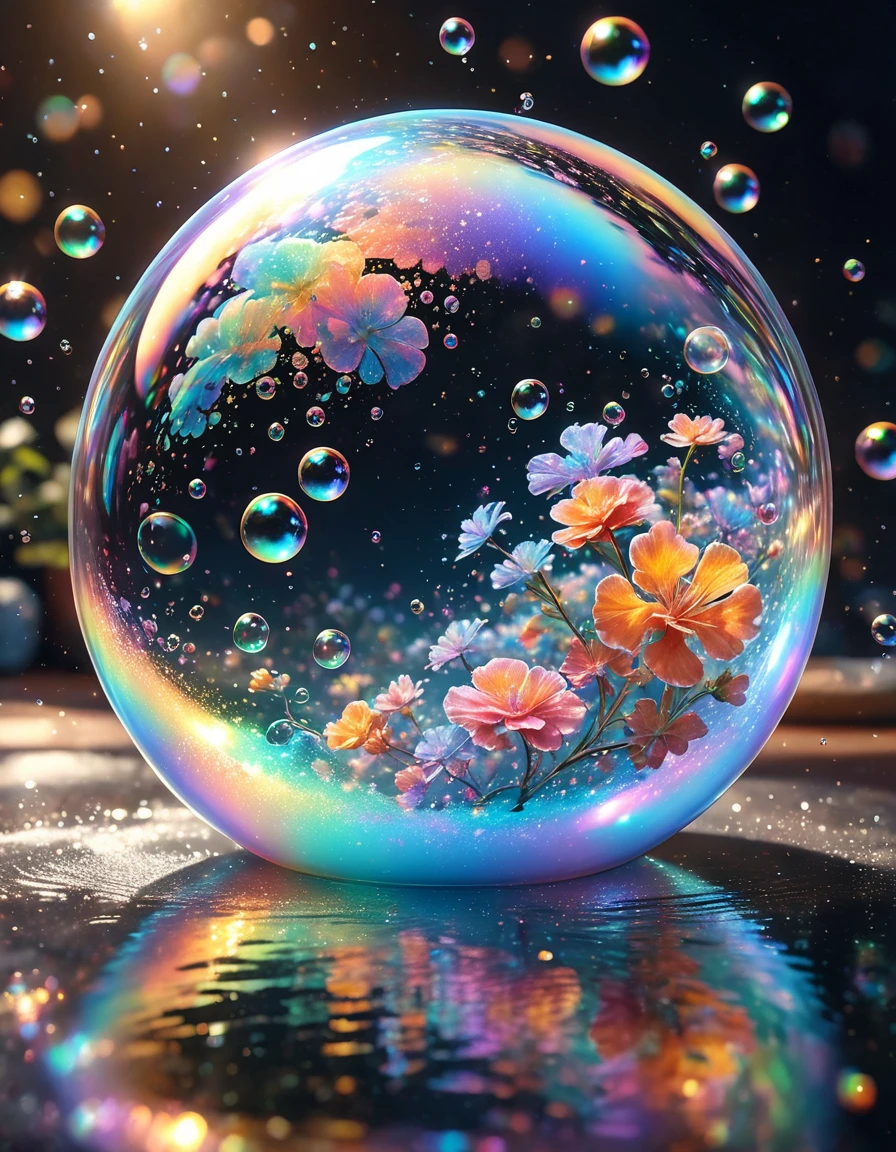 colorful magical soap bubble,iridescent,high quality,8k,realistic,soap bubble,iridescent colors,soap bubble refracting light,glowing soap bubble,detailed realistic soap bubble,photorealistic,intricate details,shimmering,translucent,ethereal,floating,dynamic,mesmerizing,beautiful lighting,soft focus,cinematic,dramatic