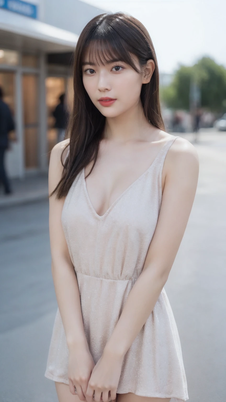 ((top quality、8k、Masterpiece:1.3))、Extremely delicate and beautiful girl,realistically,Extremely ridiculous,Abstractionism,full-body shot,catch,Extra detailed body,Port wind,,flowing hair,light brown hair,viton hair,beautiful fine hair,Exquisite and beautiful face,Smile,clear eyes, black eyes,neck_bow ribbon,frills_skirt,beautiful clear background,beautiful sky,bloom,very precise details,absurd,very CG,((A y matrl:1.5))、thick lips、deep red lip gloss、eye makeup、((40 years:1.5))、sweatris cafe scene、sunset sky,huge breasts,Largers,amazing breasRaised nipples,Eve nudity,More nudi