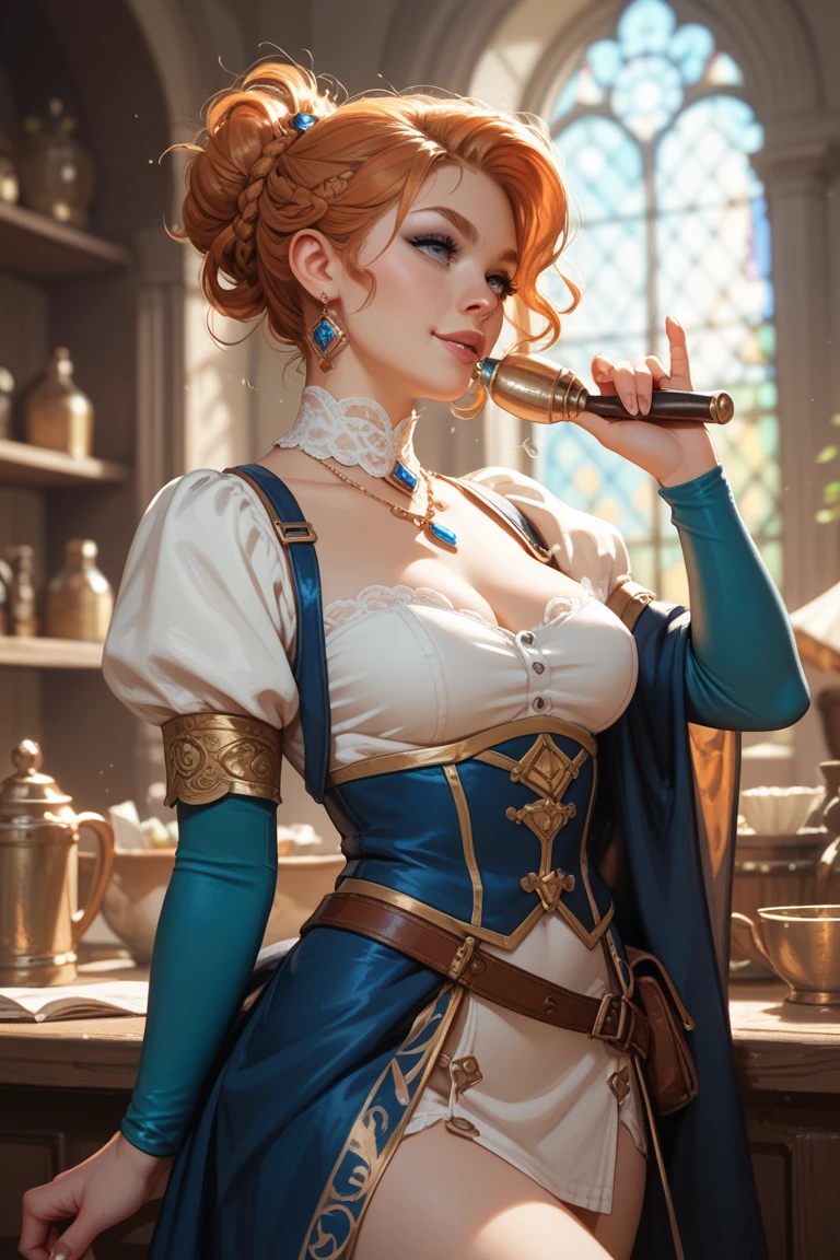 (female:1.2), 8k, ultra hd, ultra detailed texture, hyper realistic, masterpiece, detailed texture, detailed face, detailed skin, detailed lighting, (photorealistic:1.5), best quality, beautiful lighting, cinematic lighting, professional lighting, ultra highres, realistic, detailed hair, real hair, high quality, (realskin:1.5), extremely detailed, finely detail, ultra-detailed, 1girl, solo, floating, (red eyes:1.5), fire eyes, glowing eyes, black lips, v-shapped eyes, closed mouth, angry, colored skin, dark skin, purple skin, nose, pretty, beautiful, make up, cute face, evil smile, short hair, red hair bangs, large breasts, thigh, pauldrons, black pants, belt, purple coat, mechanical wings, armor shoulder, gloves, eudora \(mobile legends\), depth of field, looking aways, skin tight, amazing pose, glowing electric, lighting, blurry background