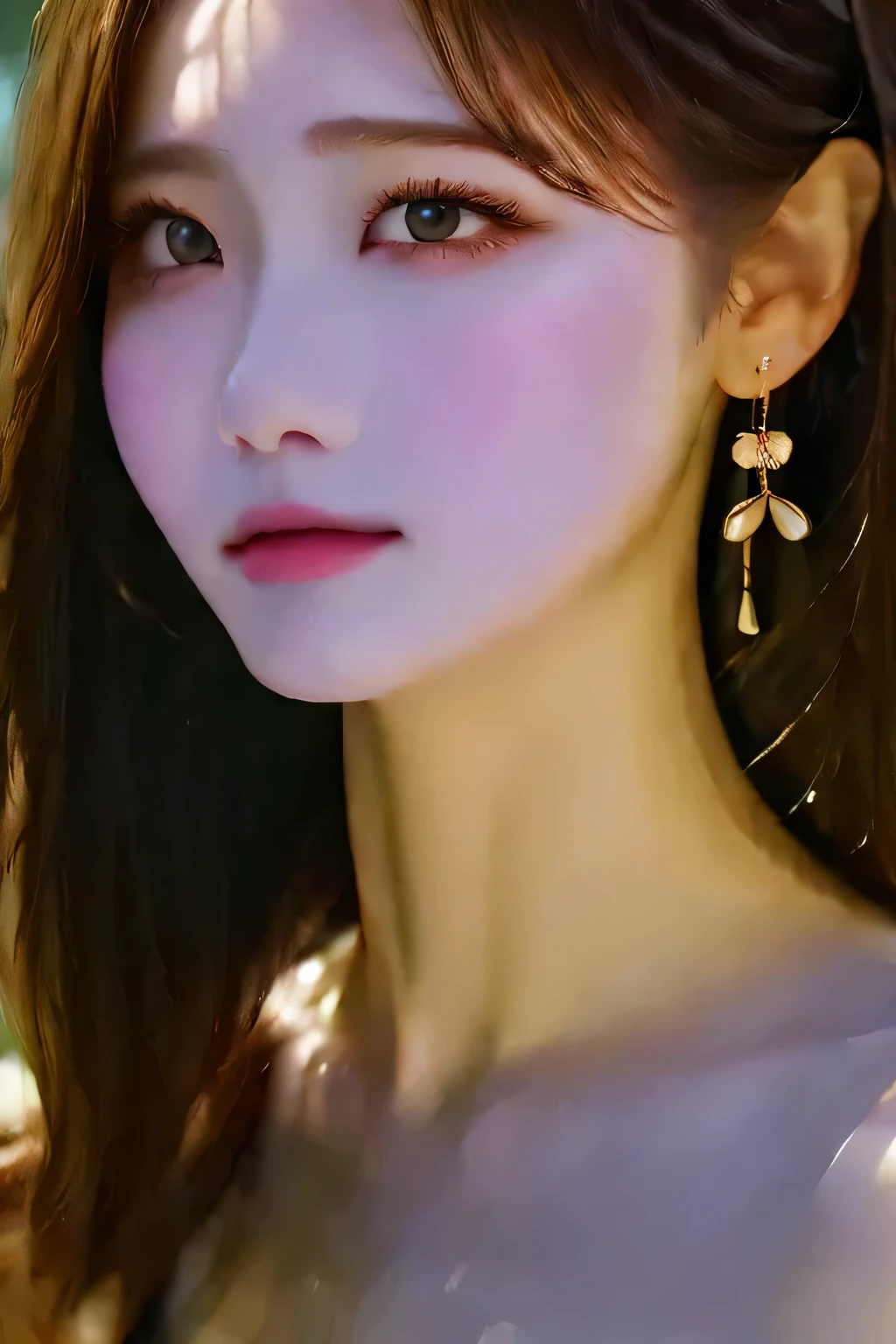  best quality,masterpiece, ultra high resolution,(photoRealistic:1.4) 1 girl ,beautiful_face, detailed skin,whole body,Wukho Tree, jewelry,Alone, earrings for a woman alone,(:1.3),Blur,Realistic,lips,