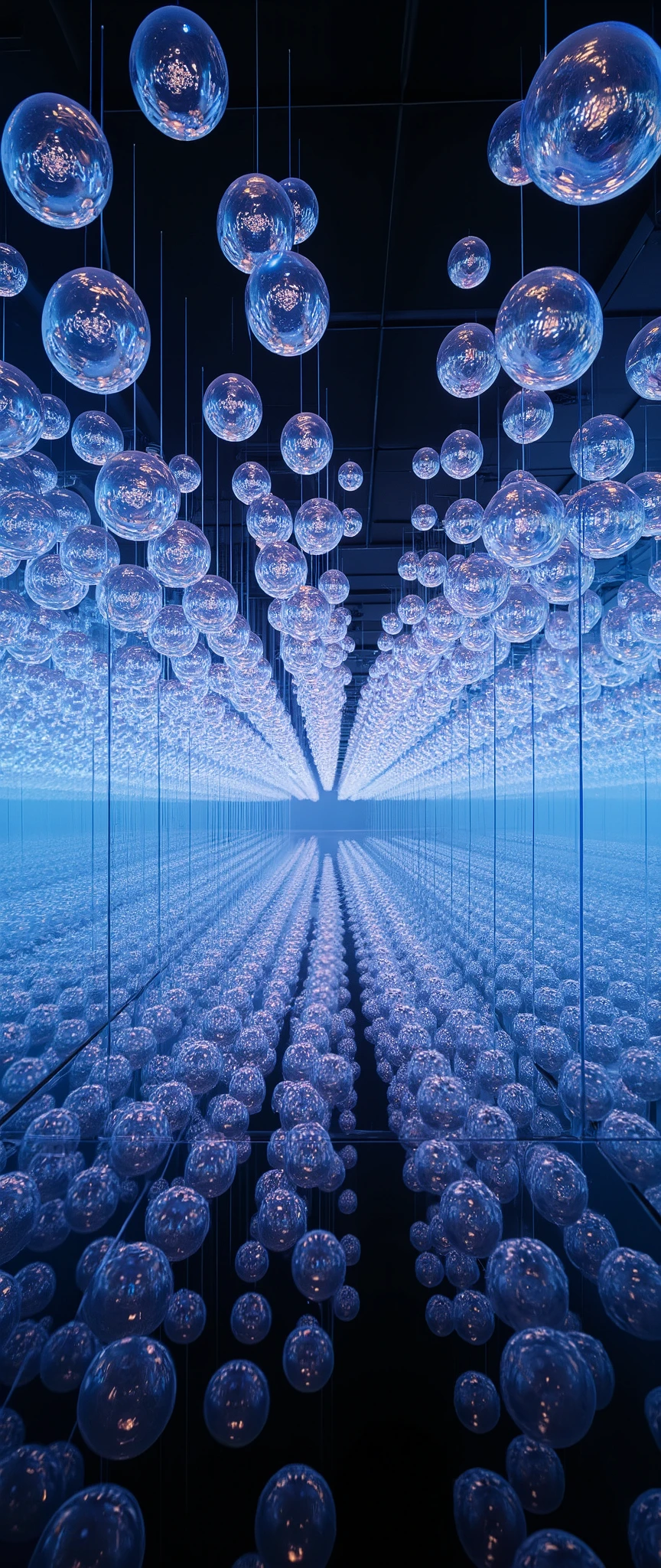 (masterpiece:1.2),( best quality),( super detailed),( photorealistic),( RAW photos ),16k,wallpaper,Magical bubbles,(Mirrored floor:2.0),(Beautiful bubble floating glass wall :2.0),( Beautiful Bubble Mirrored Ceiling:2.0),( A room with a beautiful effect where the magic of bubbles has been cast),(progressive:2.0),(Bubble Installation Art :2.0),(Darken the room and illuminate it up in a fantastic way:2.0)