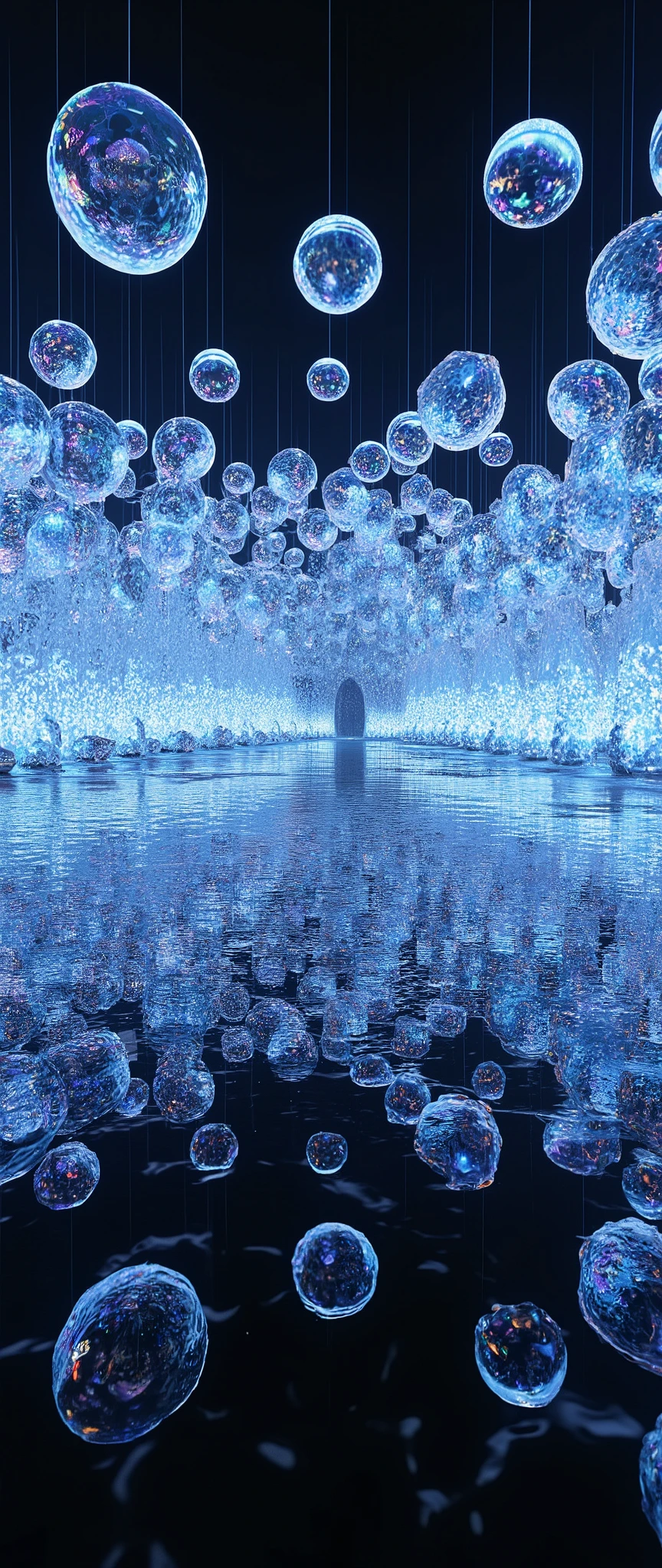 (masterpiece:1.2),( best quality),( super detailed),( photorealistic),( RAW photos ),16k,wallpaper,Magical bubbles,(Mirrored floor:2.0),(Beautiful bubble floating glass wall :2.0),( Beautiful Bubble Mirrored Ceiling:2.0),( A room with a beautiful effect where the magic of bubbles has been cast),(progressive:2.0),(Bubble Installation Art :2.0),(Darken the room and illuminate it up in a fantastic way:2.0)