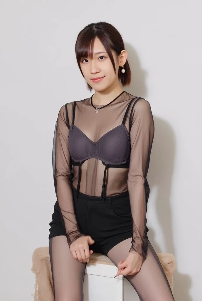 (((Bondage Suit:1.35)))、(((Black fishnet stockings:1.35)))、(((Panties:1.35)))、(((High heels:1.35)))、((masterpiece)), Japanese, (girl), (18-year-old), (((school uniform))), smile, garden, Dark blue knit vest, Thighs,