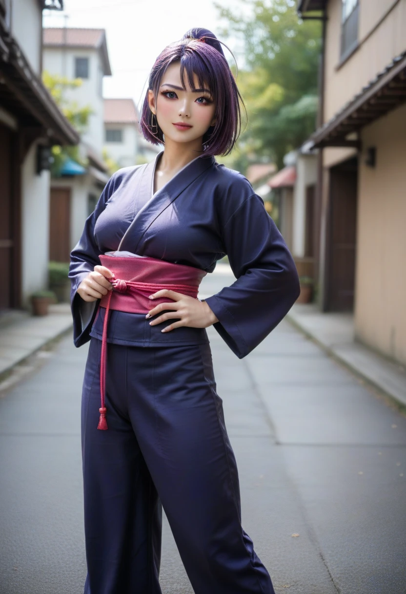 ((The background is Shinobi no Sato :1.5)、村で修行する女性Ninja)、(Realistic、 as in the picture 、live-action、8k, Photographically,  RAW photo,  Max Image: 1.4),   SLR camera 、 RAW photo,  best quality, Realistic,  Highly Detailed CG Unity 8k Wallpaper ,  written boundary depth, Cinematic Light,  lens flare,  ray tracing, Realistic background、((and:1.5、kimono、Ninja:1.3、Kunoichi:1.4)、セクシーなNinja:1.37、Get into fighting mode:1.3、Ninjutsu Activation:1.2、 Toughened Abs、Beautiful breasts、underwear)、 bob cut hair、Standing in the village、Night Village、(( super dense skin ))、  1 girl, cute one、( medium shot )， Looking at the Audience :1.1、Glare、 I like that style、 Attention to detail 、Perfect outfit、( white skin)、An accurate portrait、Accurate Arm、Accurate feet、 beautiful legs、Accurate thighs、 anatomically correct body、 Front View 